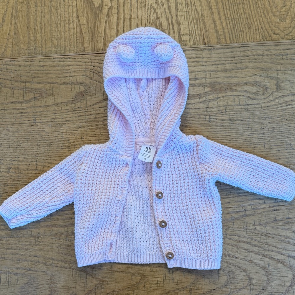 Newborn Girl Carter's Pink Hooded Knit Sweater with Ears EUC